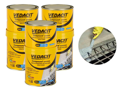 Kit 3un Compound Adesivo Estrutural Cola Ferro Concreto 1kg Vedacit