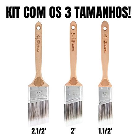 Kit Pinceis Trinchas Pro Angular Retangular Sintético Tigre