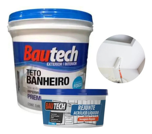 Tinta Impermeabilizante Teto Banheiro Bautech + Rejunte Acrílico 700g Branco