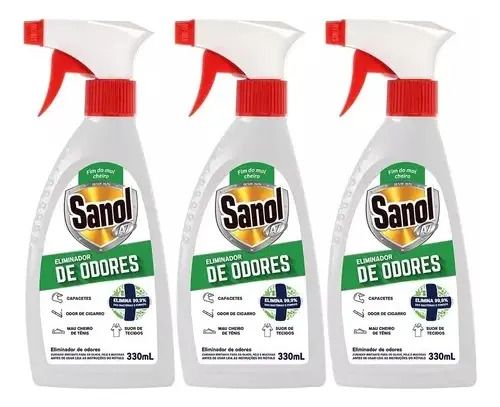 Eliminador Odores Tenis Capacete Roupa Sanol A7 330ml 3und
