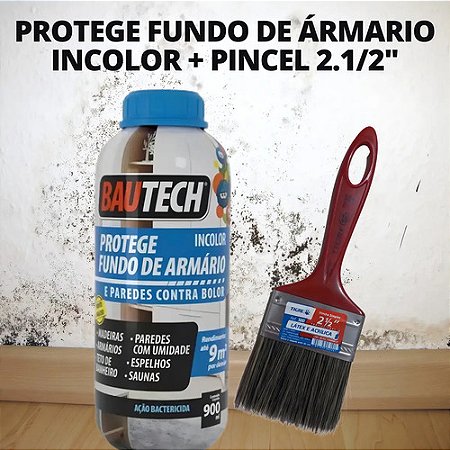Protege Fundo Armário 900ml Incolor Bautech, Pincel 2.1/2" para Aplicação