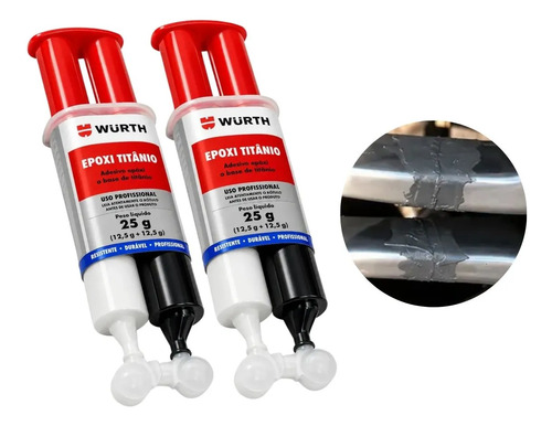 Kit C/2un Cola Epóxi Titânio 25g Solda Fria Cobre Aço Wurth