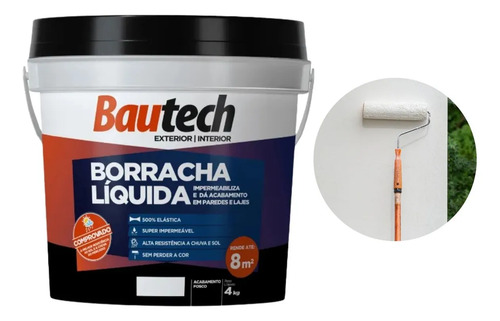Tinta Borracha Liquida Impermeabilizante Branco Parede Laje 4kg Bautech