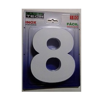 Número Residencial 3D em Aço Inox Branco Nº8 – 18cm de Altura