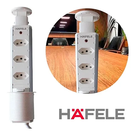 Torre Häfele Retrátil Branca c/ 3 Tomadas Embutir 16A