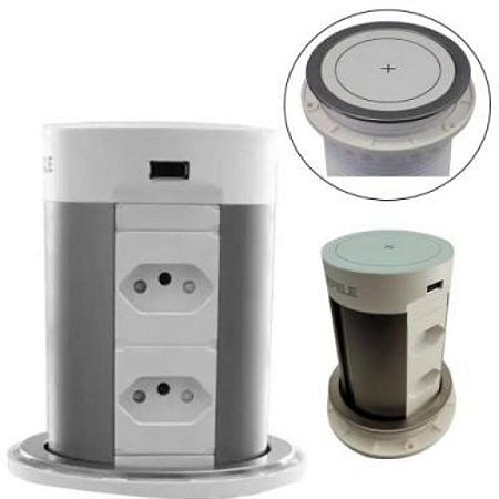 Torre Häfele Embutir Branca c/ Indução, 4T 2USB e Rosca