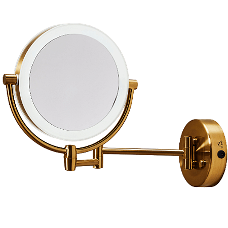 Espelho Duplo Fixo com Iluminação LED Redondo 1X/5X Dourado Fosco
