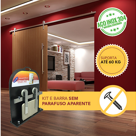 ​Kit Aparente para Porta de Correr 2 Metros – Inox Escovado​