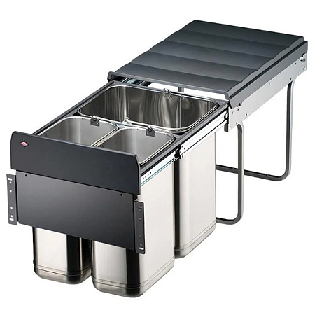 Lixeira Embutida Hafele Bio-Trio – 1x20L + 2x10L, Para Armário de 400mm