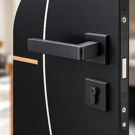 Fechadura Externa Magnética 1482 STV Preto Fosco Com Cilindro – Lock