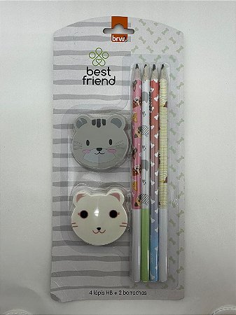 Kit Best Friend com 4 Lapis HB e 2 Borrachas - BRW