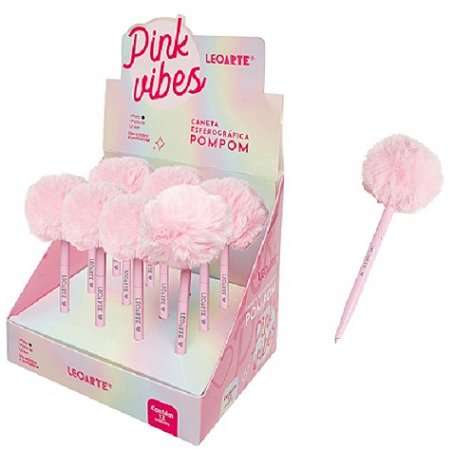 Caneta Esferográfica Pompom Pink Vibes, 1.0mm - Léo&Léo