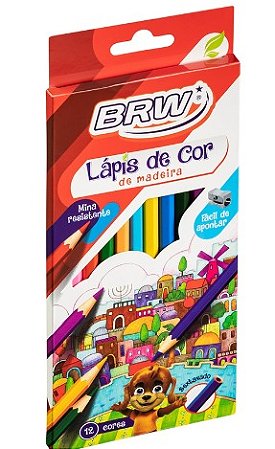 Lápis de Cor de Madeira, 12 cores - BRW