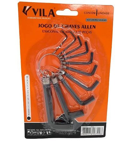 Jogo Chave Hexagonal/Allen Crv 1,5 a 10mm Com 10pçs Vila