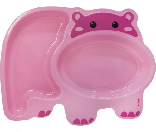 Pratinho com divisória hipopotámo buba rosa.