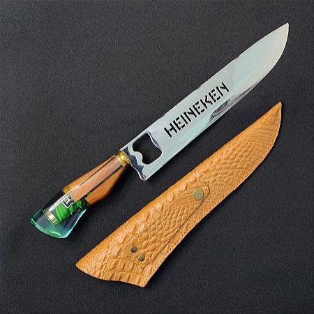 FACA CHURRASCO AÇO INOX POLIDO 10 POLEGADAS HEINEKEN COM ABRIDOR