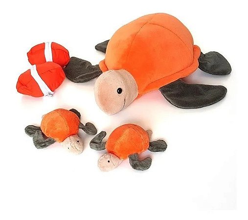 TARTARUGA CASCO LARANJA COM 2 FILHOTES