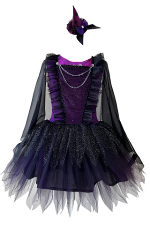 FANTASIA VESTIDO BRUXA ROXA CAPA HALLOWEEN A23