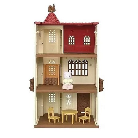 CASA COM TORRE E TELHADO VERMELHO