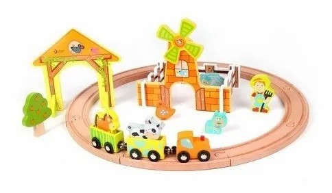 KIT TREM EM MADEIRA FAZENDA 28 PECAS