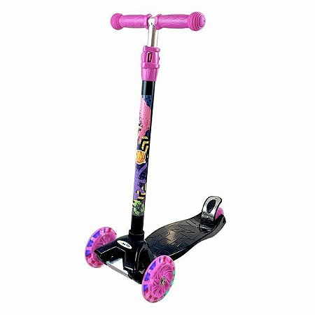 PATINETE RADICAL NEW PLUS COM LUZ PRETO RODAS ROSA