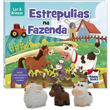 LIVRO LER E BRINCAR ESTREPULIAS NA FAZENDA COM 3 BONECOS
