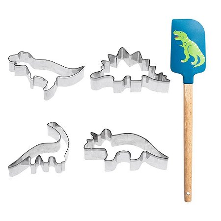 KIT ESPATULA C/4 MOLDES PARA COOKIES DINO 747