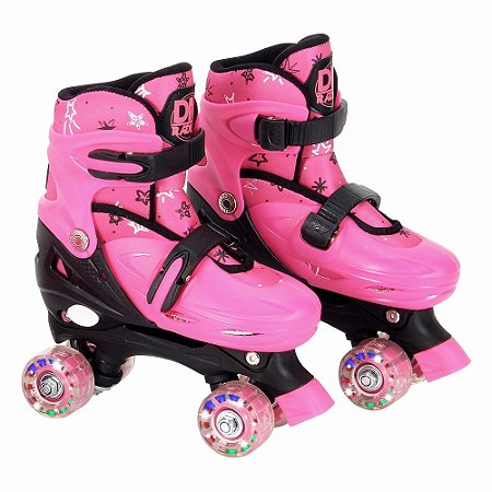 PATINS ROLLER AJUSTAVEL COM LUZ ROSA 30 A 33