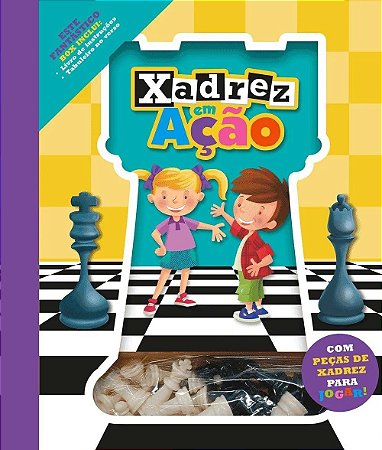 XADREZ EM ACAO LIVRO COM TABULEIRO E PECAS