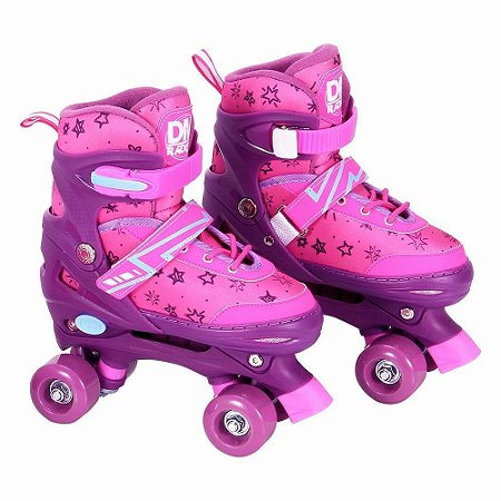 PATINS ROLLER AJUSTAVEL ROSA C ESTRELAS 30 A 33