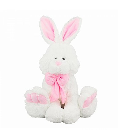 COELHO DE TECIDO PASCOA BRANCO LACO ROSA