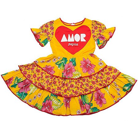 VESTIDO JUNINO AMOR PACOCA FLORES