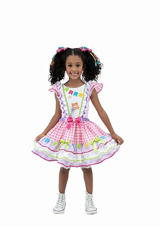 VESTIDO JUNINO XADREZ ROSA A22