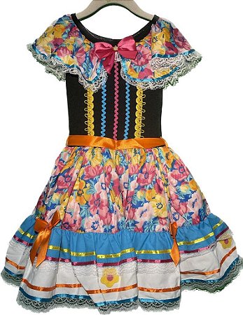 VESTIDO JUNINO FLORAL TURQUESA A23 TAM P