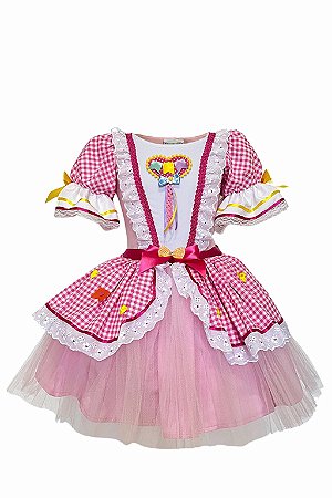 VESTIDO JUNINO XADREZ ROSA A24