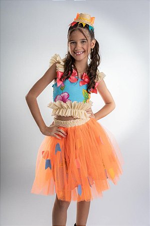 CONJUNTO JUNINO CHITA COM TULE LARANJA A25