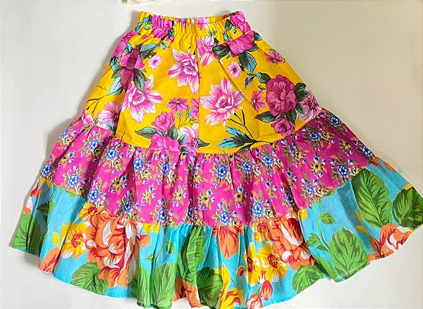 SAIA JUNINO CHITA AZUL ROSA E AMARELO A25