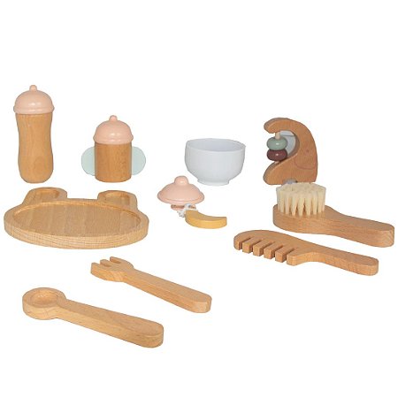 KIT DE CUIDADOS PARA BONECA EM MADEIRA