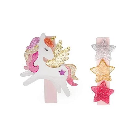 PRESILHA BICO DE PATO UNICORNIO C ESTRELAS
