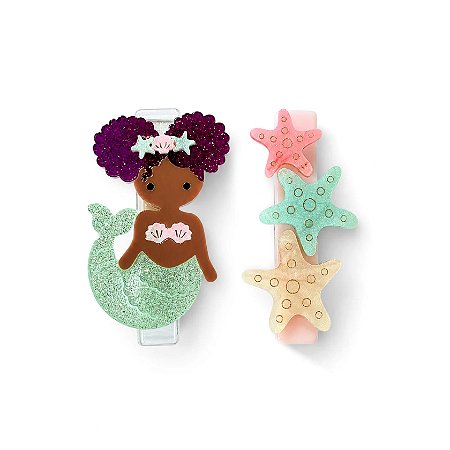 PRESILHA BICO DE PATO SEREIA VERDE JADE E ESTRELA DO MAR
