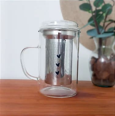Caneca de Vidro com Tampa e Infusor para chá 500ml