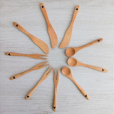 Conjunto de talheres em bambu coração