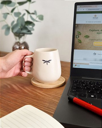 Caneca Libélula com Pires Bambu 260ml