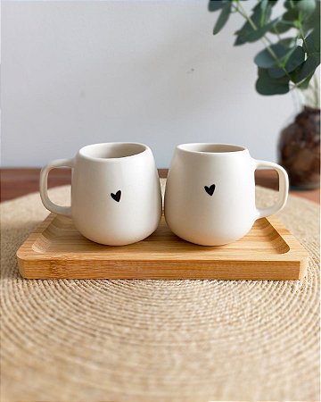 Duplinha de Caneca Com Bandeja Coração