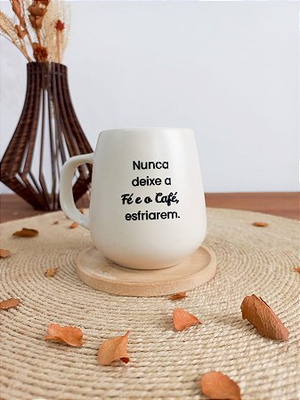 Caneca Fé e Café com Pires Bambu 260ml