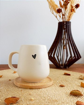 Caneca Coração Preto com Pires Bambu 260ml