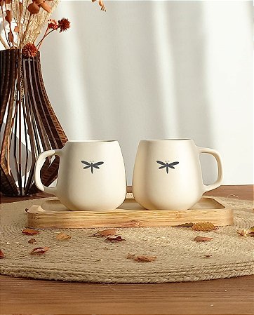 Duplinha de Caneca Com Bandeja Libélula