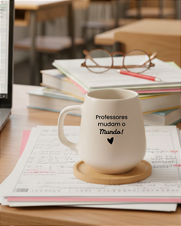 Caneca Professores Mudam o Mundo com Pires Bambu 260ml