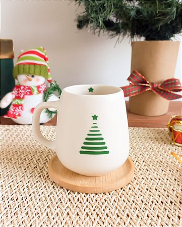 Caneca Árvore de Natal com Pires Bambu 260ml