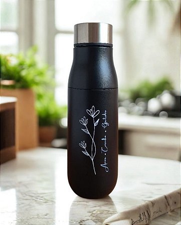 Garrafa Térmica Amor Carinho Gratidão Preta